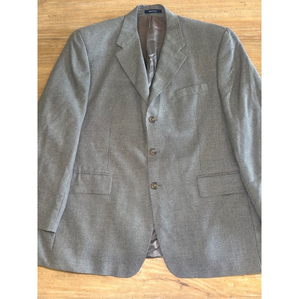 Vintage Chaps Ralph Lauren Mens 46R Silk Wool Blazer Grey Houndstooth Sport Coat